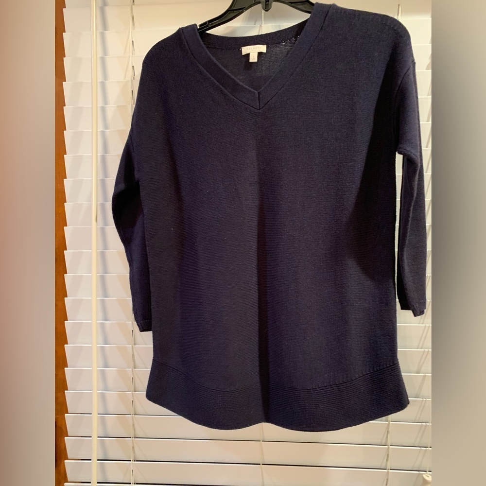 Talbots Outlet Women Blue Pullover V Neck 3/4 Sleeve Tunic Sweater Small